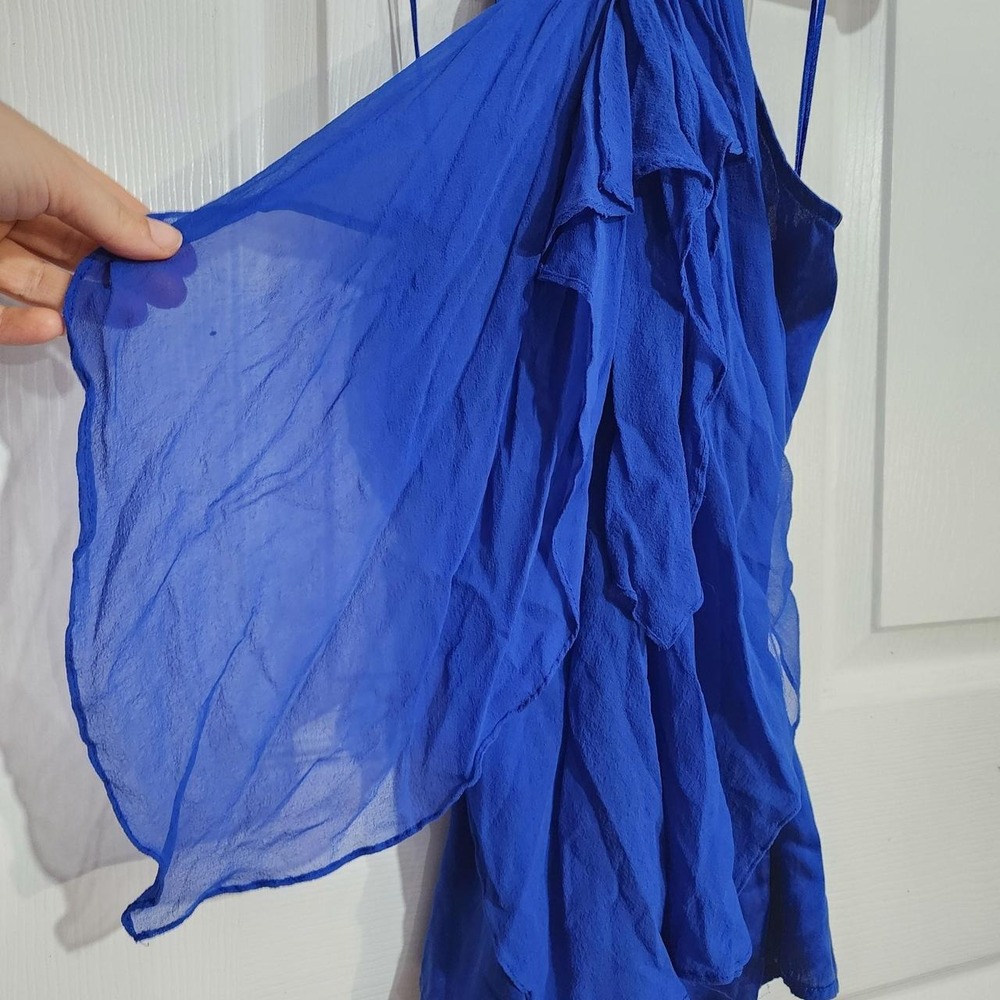Y2K Blue Silk Ruffle Halter Top - Picture 4 of 6